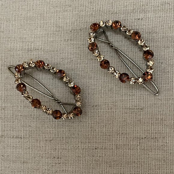 Topaz Color Oval Hair Clips with Rhinestones